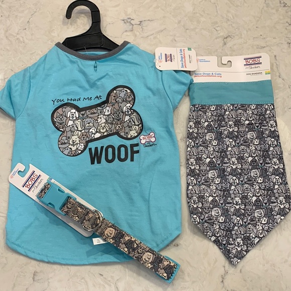 NWT Bobs Skechers Woof Party Set Dog Tee, Collar, Bandana *BENEFITS RESCUE* - Picture 1 of 10